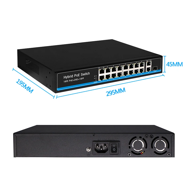 16 портов PoE коммутатор для ip-камеры с 2 портами 1000 м uplink 1 порт SFP PoE Ethernet коммутатор PoE 48 в коммутатор