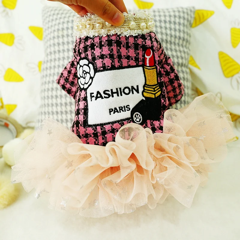 Розовый черный жемчуг элегантное собачье платье пальто юбка с кошкой аксессуары