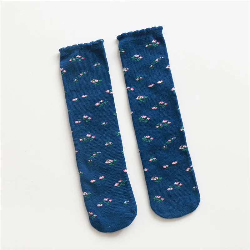 Dark Blue Носки для маленьких девочек милые цветочные носки до колена Детские носки хлопковые носки для малышей носки для маленьких принцесс, одежда для маленьких девочек, детская обувь, От 1 до 3 лет - Цвет: Dark Blue