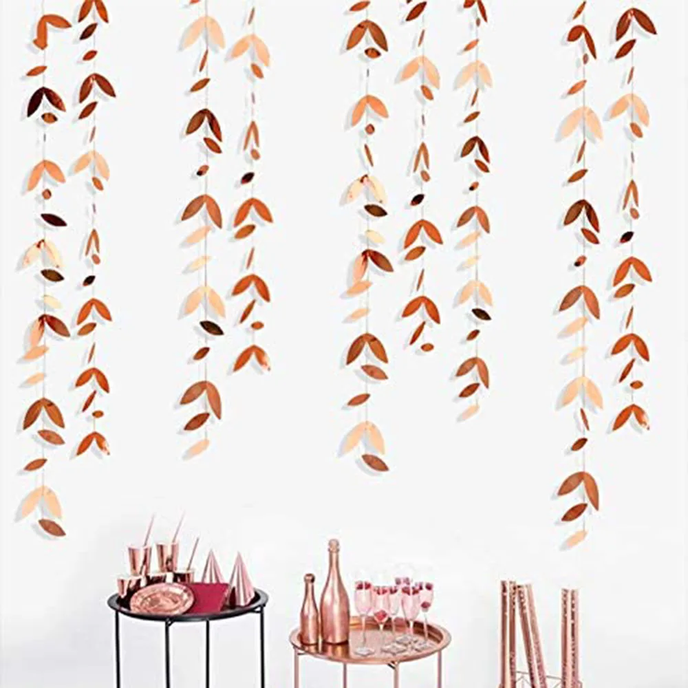 

4M Rose Gold Party Decorations Paper Wedding Garlands Hanging Leaves Streamer Banners for Birthday Engagement Garden Party Decor