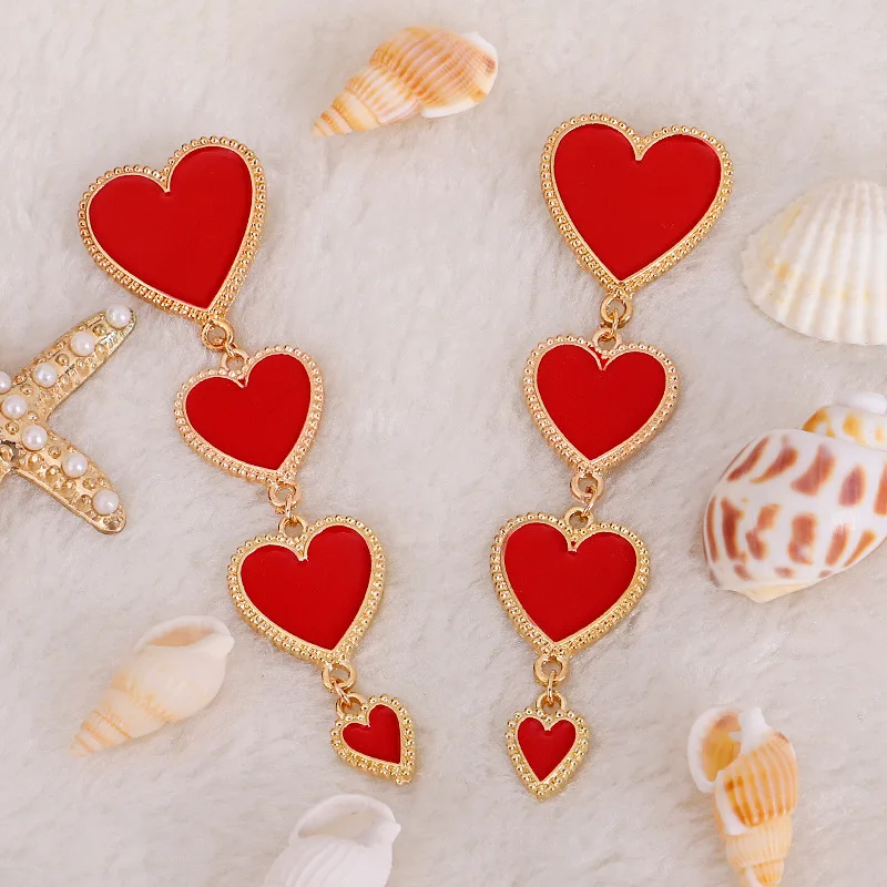 

Charmsmic Long Tassel Drop Earrings For Women Heat Shape Red Color Alloy Metal Dangle Earrings Korean Style Jewelry Gifts