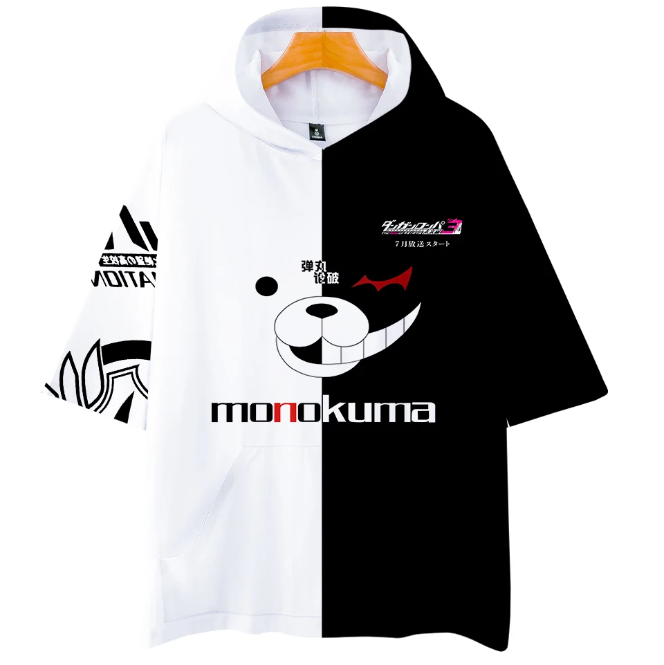 

Fashion Hot sale 3D Anime Monokuma Hoodies T shirt Men Women Harajuku Hip Hop Tops Casual Short sleeve Hooded T-shirt Clothes