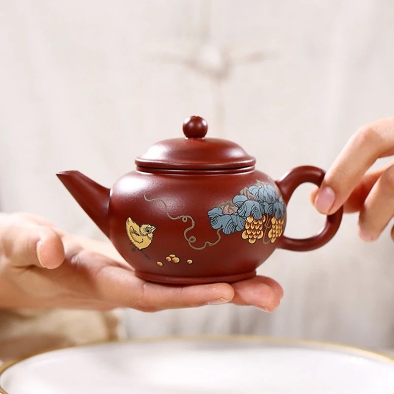 

Handpainted Yixing Teapot Masters Handmade Kettle Ore Purple Clay Creative Teaware