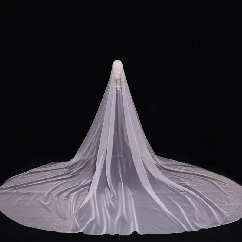 3M Long Pearls Wedding Veil Tulle 1T White Bridal Elegant Luxurious Beaded Bride Ivory Party Veils With Comb | Свадьбы и торжества