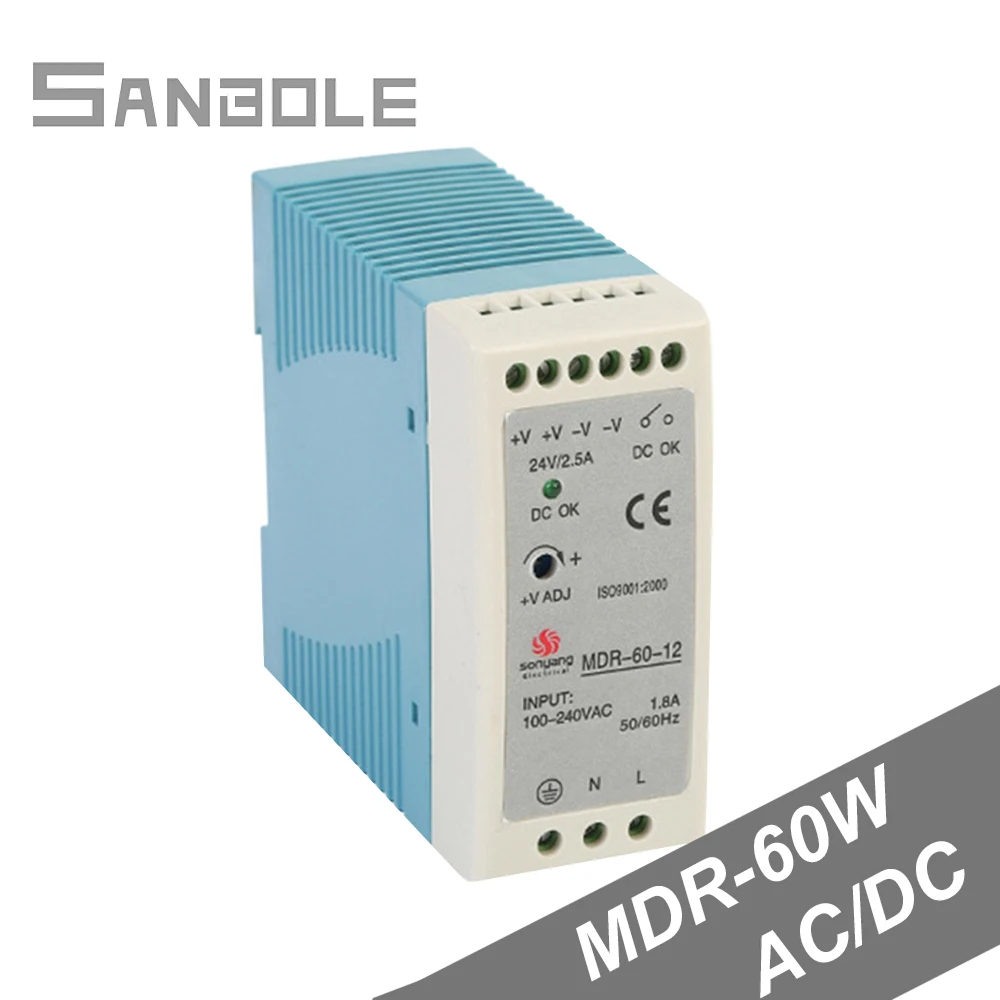 Регулируемый блок питания постоянного тока с тонким din рейкой установленный на 60