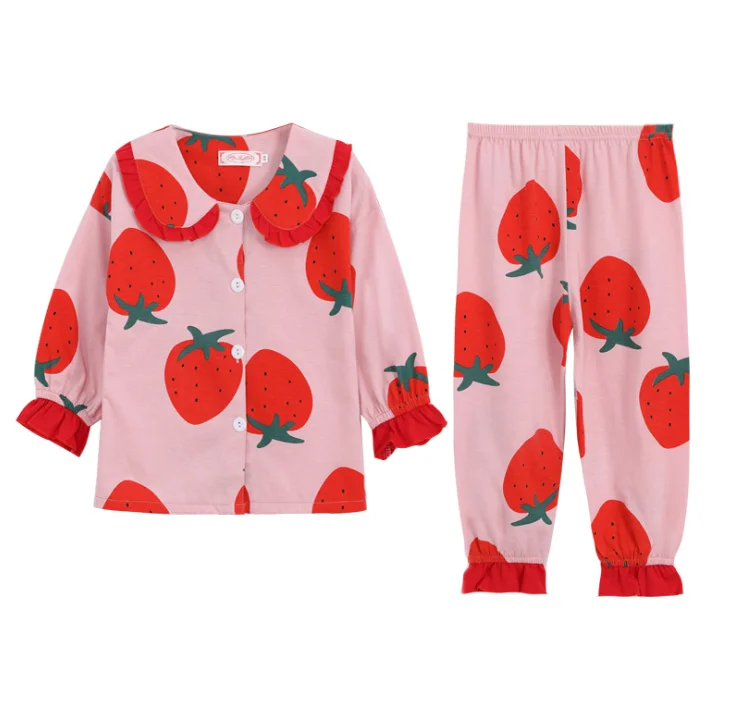 

Spring Children Girls Pajamas Lace cotton Floral Printed Sleepwear Girls Loungewear Kids Pyjamas Long Sleeves Tops& Pant Suits