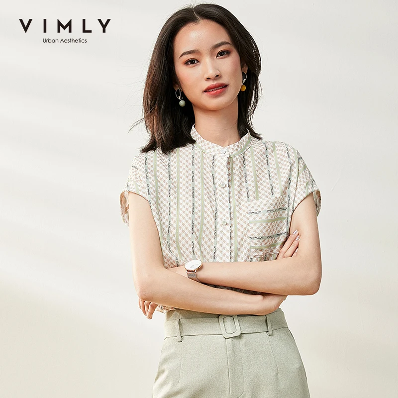 Рубашка Vimly женская с коротким рукавом модная однобортная Свободная шифоновая