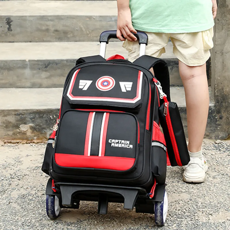 Children School Bags Kids Boys Trolley Schoolbag Rolling Luggage Book Bag Wheeled Backpack Travel 2/6 Wheeled Trolley Backpacks