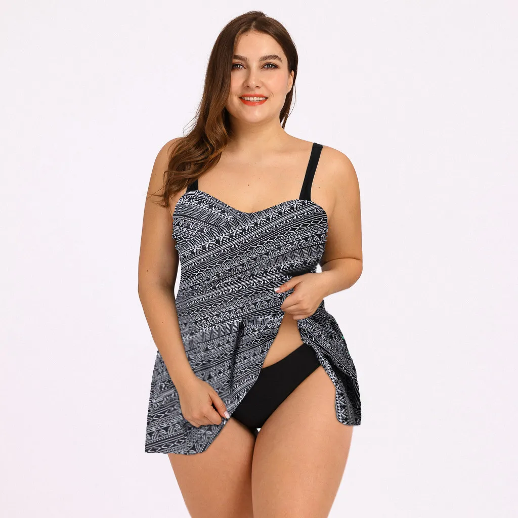 2020 Summer New Women Sexy Vintage Print Ethnic Style Tankini Set Two Piece Swimsuit Plus Size D2#2 | Женская одежда