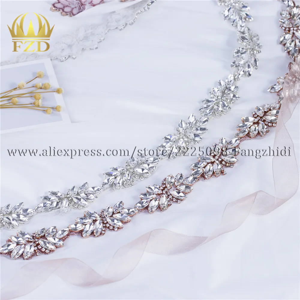 

FZD Wholesale 10 Yard Sewing on Rhinestones crystal Beaded Applique Rose gold trims for Wedding Dresses Trimming Waistband Belts