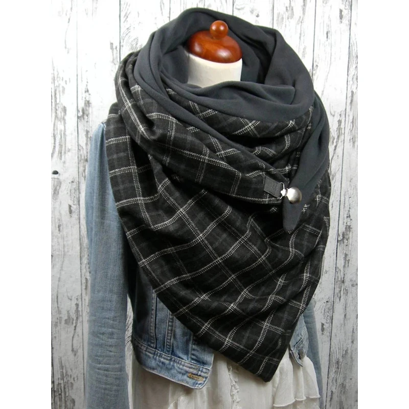 Теплые зимние треугольные шали шарф для женщин плед печати Твердые пуговицы