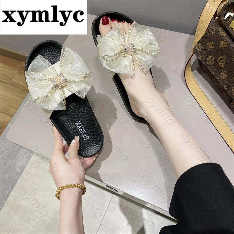 

Sandals and slippers women's outer wear fashion summer new thick-soled heightening sandals beach bow net yarn slippers