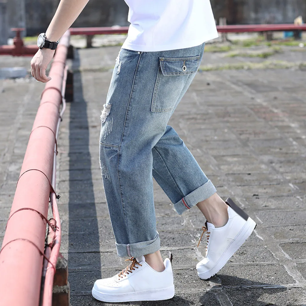 SAGACE мужские прямые свободные джинсовые брюки большого размера с дырками