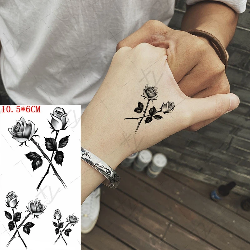 Черная роза имитация татуировки наклейка для женщин искусственной воды