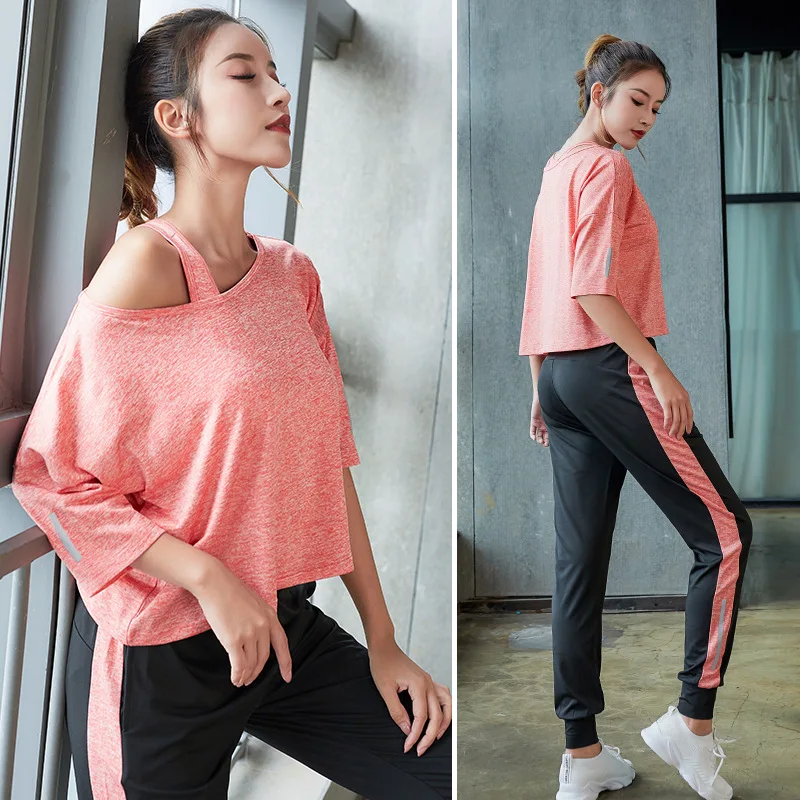 

2021 New Vibrato Net Celebrity Gym Sports Top Women's Two-piece Quick-drying Breathable Short-sleeved Sports Yoga Suit