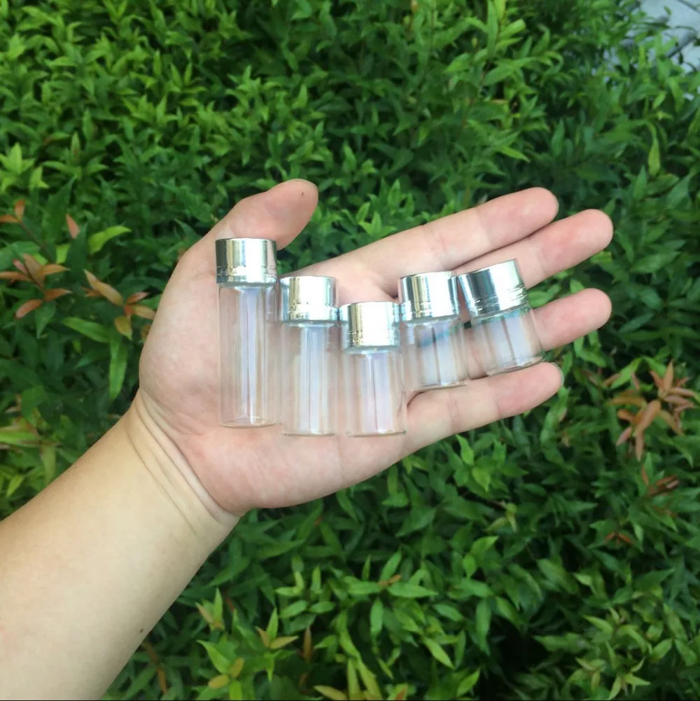 

5ml 6ml 7ml 10ml 14ml Glass Crafts Bottles Screw Cap Silver Aluminum Lid Empty Glass Jars Vials Bottles 100pcs Free Shipping