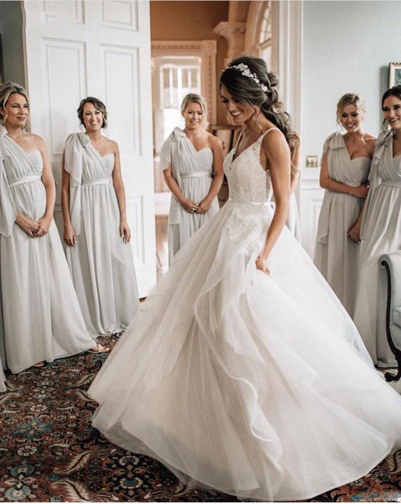 Романтический спагетти полоски Свадебные и Бальные платья 2020 пикантные туфли с