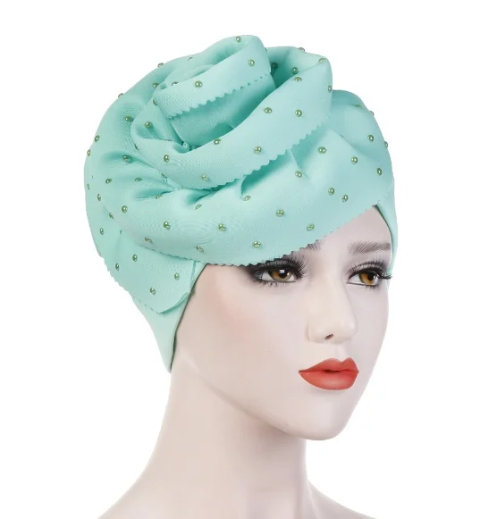 

Novo muculmano большой flor turbante algodao solido indiano quimio bone cabeca Copper chapeu moda elegante festa аксессуары de