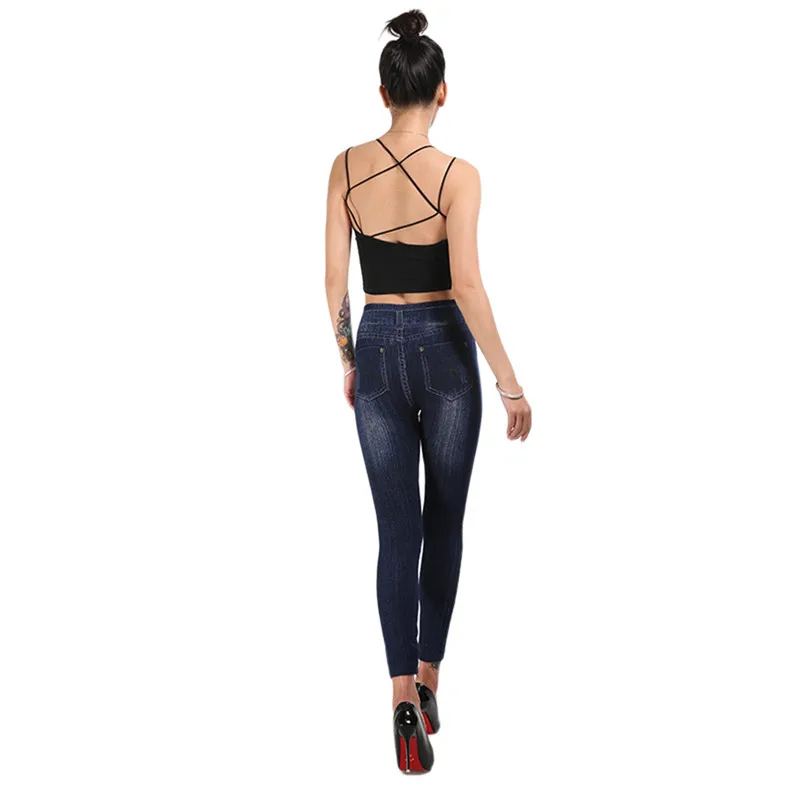 

Women Cotton Leggings Women Denim Fake Jeans Floral Print Seamless Denim Sexy Plus Size Whole Trousers