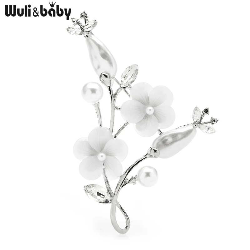 

Wuli&baby White Plum Blossom Flower Brooches For Women Rhinestone Flower Office Party Brooch Pins Gifts