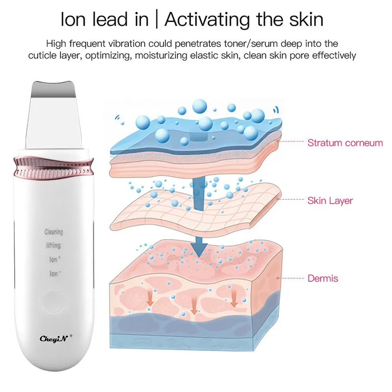 

CkeyiN EMS Ion Ultrasonic Skin Scrubber Facial Scraper Pore Cleanser Peeling Lifting Blackhead Remover Skin Care Beauty Machine