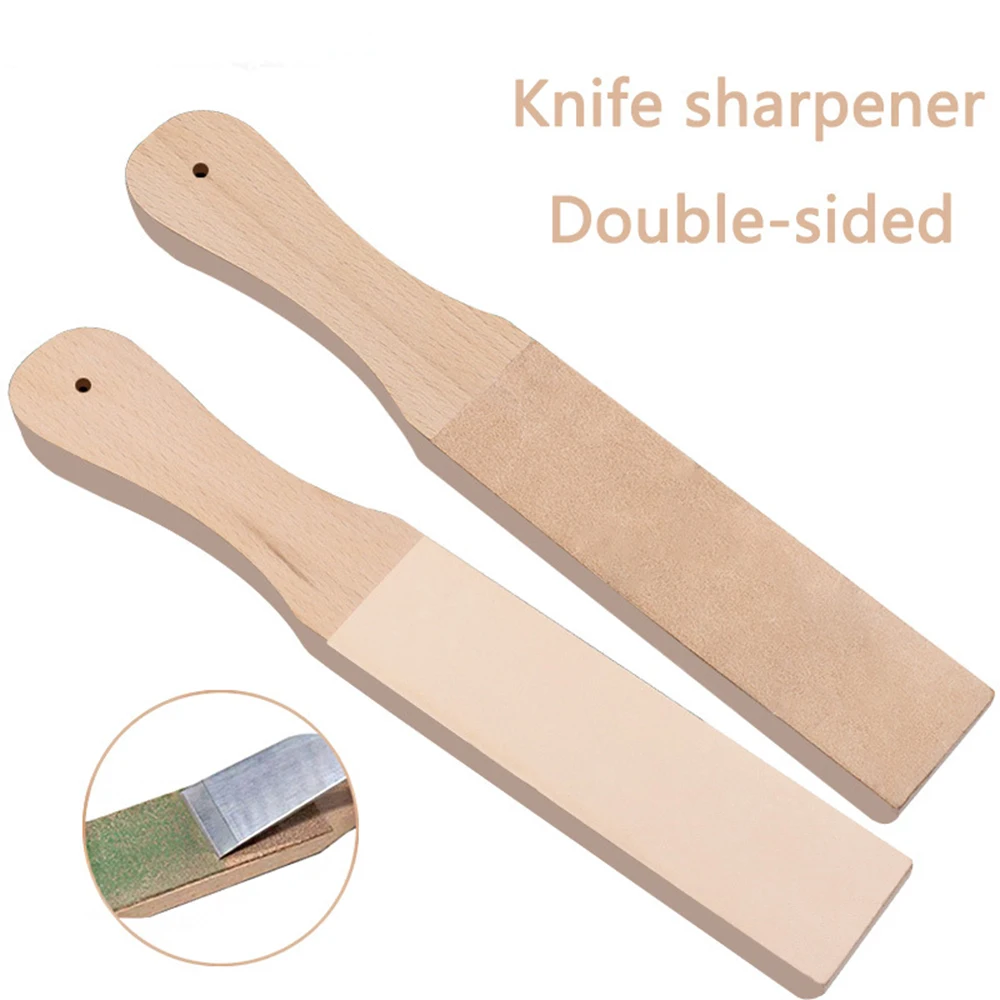 

1Pcs Wooden Handle Leather Sharpening Handmade Razors Polishing Board For Razor Knives Double Sided Home Sharpening Tool