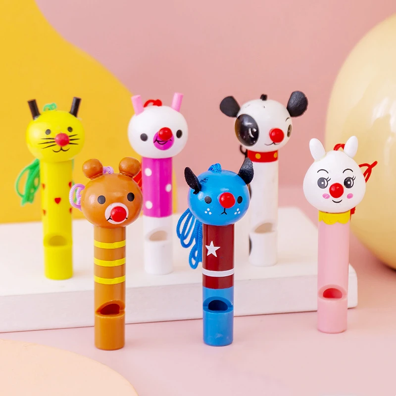 5Pcs Children Wooden Cute Cartoon Animal Small Whistle Baby Early Learning Education Toys Musical Instrument Woodiness Kids Gift