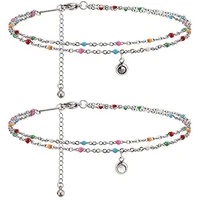 crystal anklet bracelets for women stainless steel adjustable beaded dainty jewelry double layer figaro beach foot jewelry