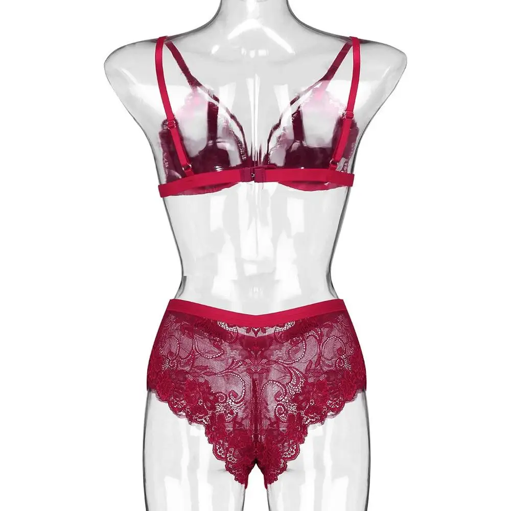 Комплект прозрачного кружевного нижнего белья из бюстгальтера и