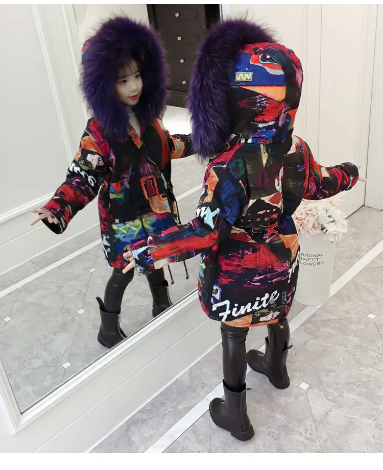 Длинная пуховая куртка с капюшоном для девочек детская утепленная хлопковой