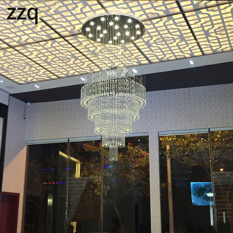 

Stairs Luxury Modern Crystal Chandelier Raindrop Ceiling Long Loft Chrome Lamps Villa Lobby Foyer Entrance Decorative Chandelier