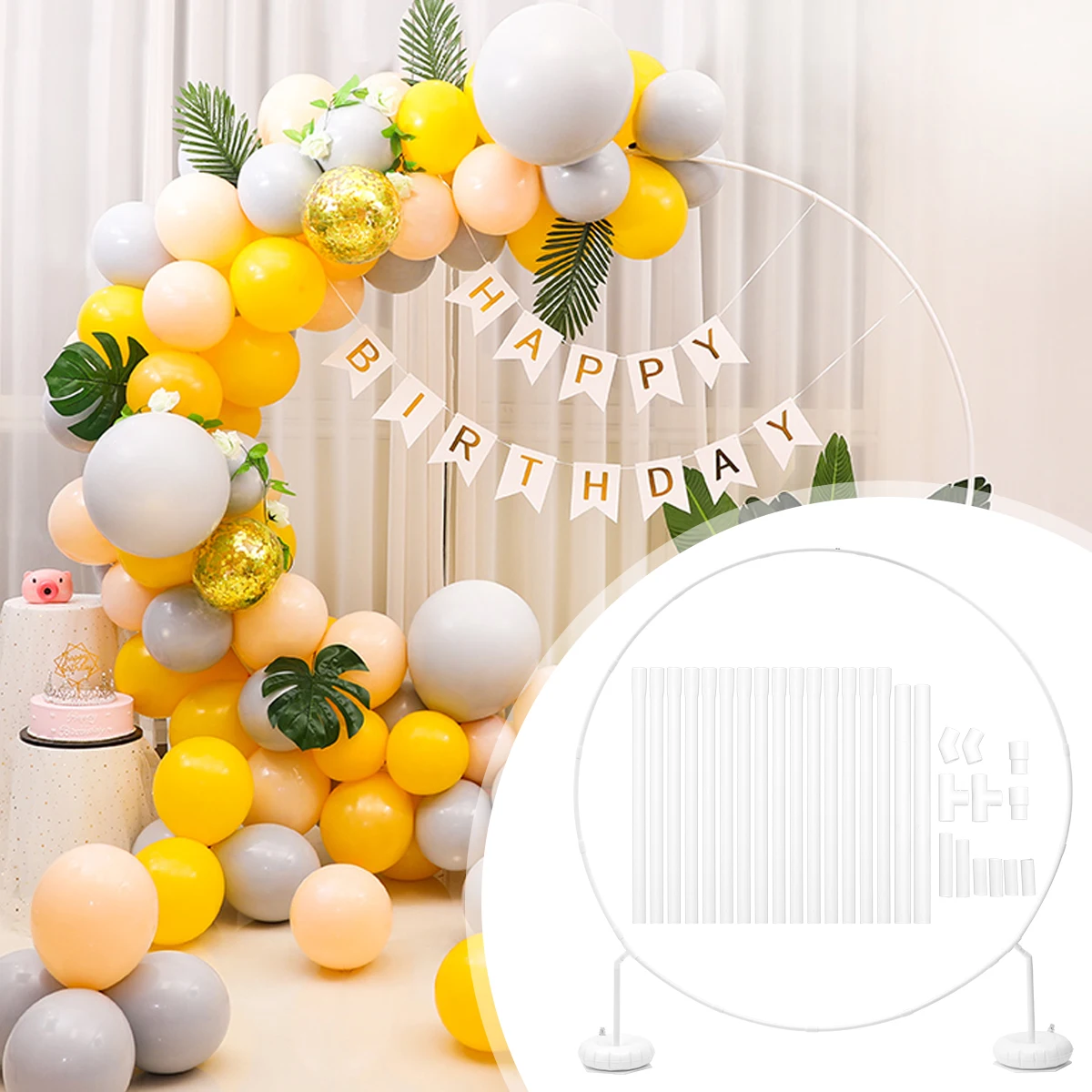 

Колонна для воздушных шаров-подставка, Набор круглых рамок 59,1 дюйма, большой размер, многоразовый держатель для детского дня рождения, свад...