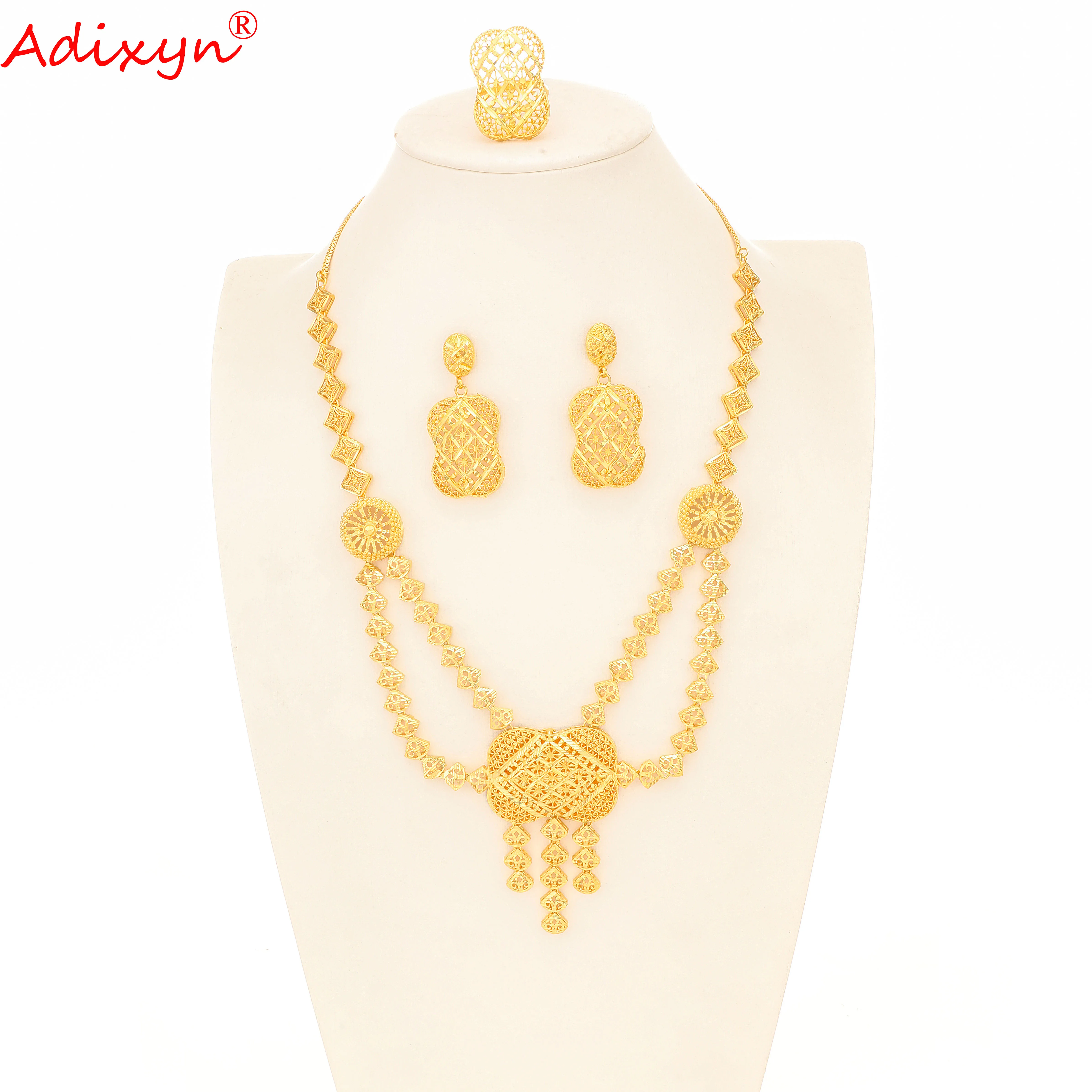 Adixyn 24k Дубай/африканские ожерелья/серьги/кольцо для женщин золотого цвета роскошные ювелирные изделия невесты Индии свадебные подарки N1021L1