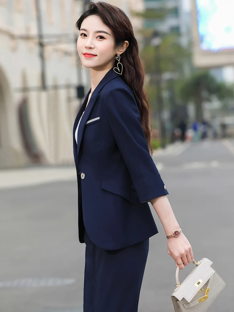 Весенне-летние официальные женские деловые костюмы с рукавом до локтя брючные