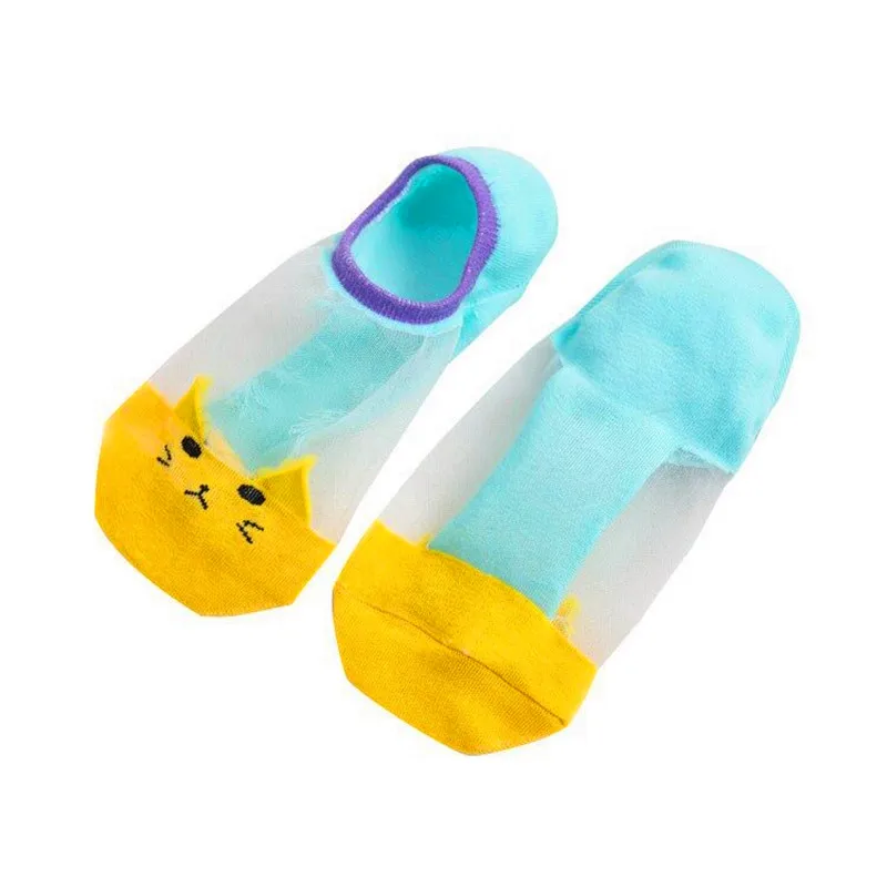 5 Pairs Summer Cartoon Cat Socks Cute Animal Women Socks Funny Invisible Socks Female Cotton Transparent Boat Socks Dropship