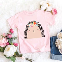 high quality pink t shirt cute animal hedgehog print funny kids clothes summer baby girl t shirt cartoon print tshirt 3 13 years