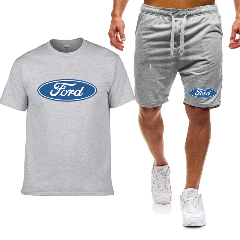 

Новинка лета 2021, Мужская футболка и шорты с логотипом автомобиля Ford, костюм для уличного спорта с 3D принтом, модный костюм, повседневный коро...