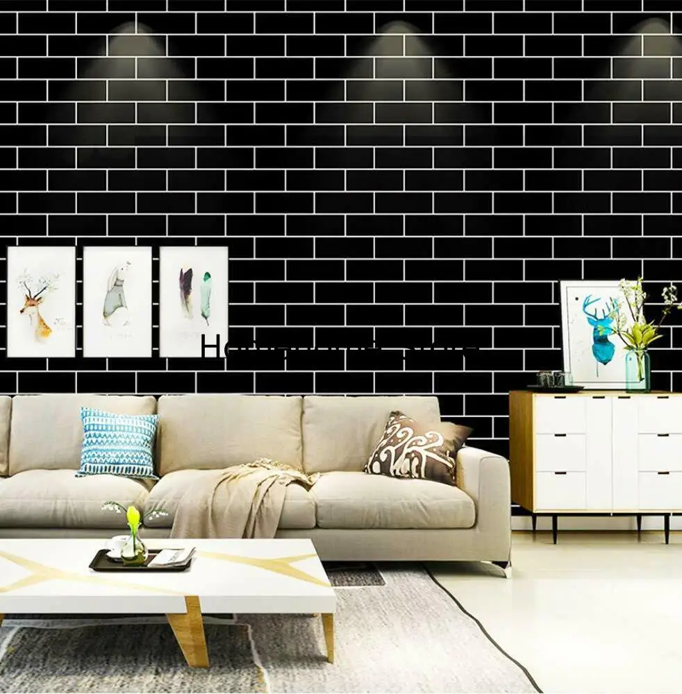 

Self-adhesive Waterproof Wallpaper Black Brick Wall Sticker Decor Home Vinyl Peel and Stick Contact Paper For Wall Decor