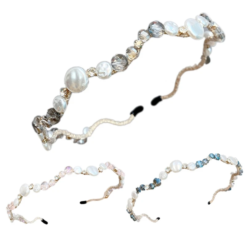 

H58E головные повязки с жемчужинами и кристаллами, красочные разразы, очаровательные аксессуары для волос, элегантная Тиара для невесты, подр...