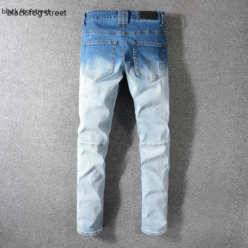 Новинка мужские байкерские брюки во французском стиле рваные потертые синие