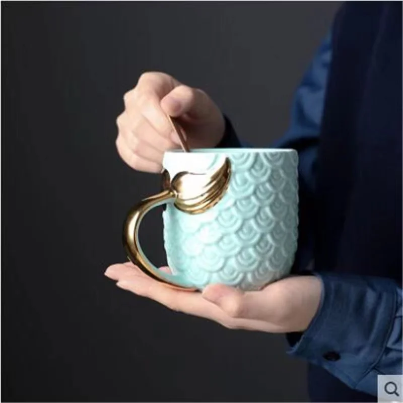 

400ml Creative Gold Mermaid Coffee Mug Ceramic Morning Milk Cup Travel Tea Cup Christms Gift for Girlfriend Tableware Home Decor