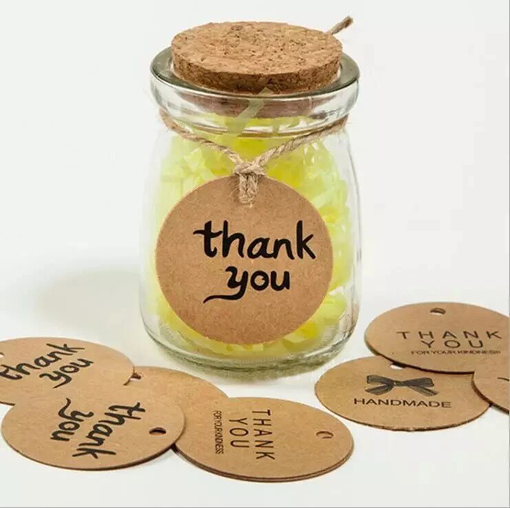 Коричневые ярлыки из крафт-бумаги Thank You ручной работы круглые багажные заметки