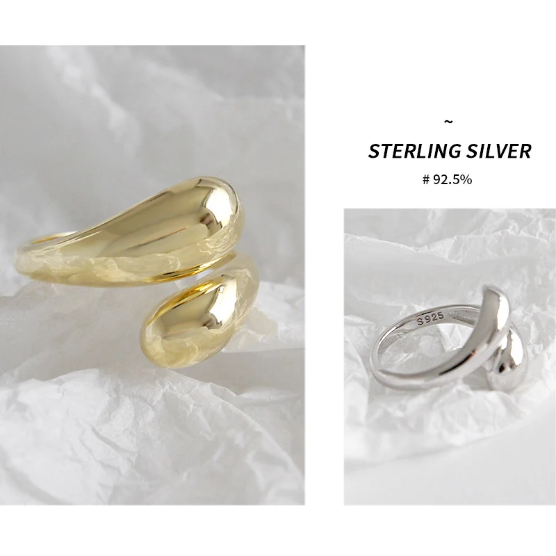 AsinLove 18k золото минималистский гладкой капли воды кольца реальные 925 пробы