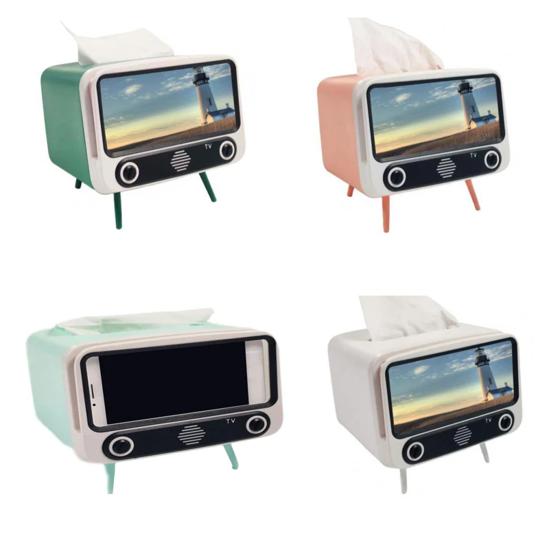 

Retro TV Model Tissue Box Desktop Paper Holder Creative Dispenser Storage Napkin Case Organizer Ornament Craft Lazy Phone Holder