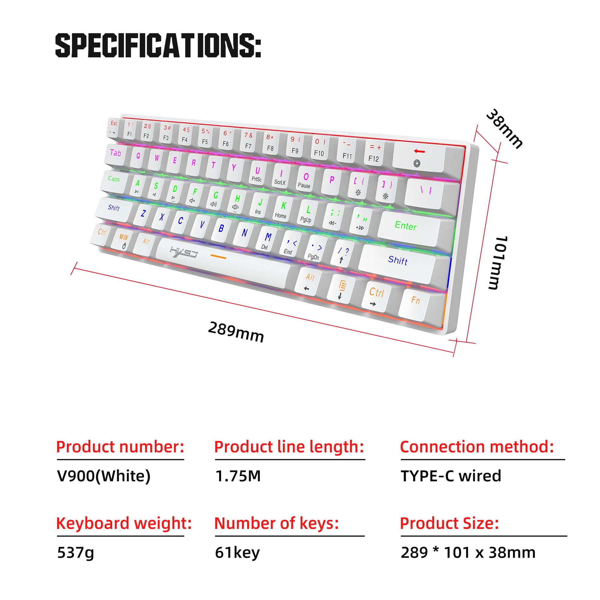 gaming mechanical keyboard blue red switch 61 key wired keyboard anti ghosting rgb mix backlit led usb for gamer pc laptop free global shipping