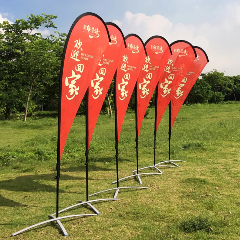 Пляжный флаг двухсторонний под заказ в форме пера и каплевидной формы наружный