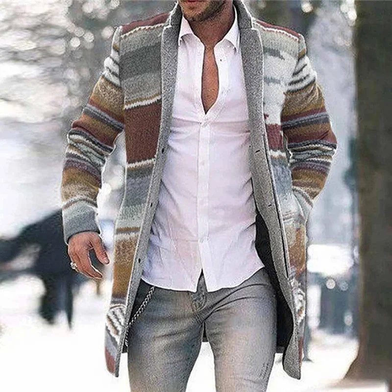 

New Men‘s Mid-length Windbreaker Jacket 2021 Autumn Winter New Long Sleeve Coats Male Cardigan Sweater -40
