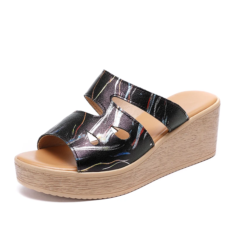 Женские шлепанцы из натуральной кожи GKTINOO летние пляжные без застежки на