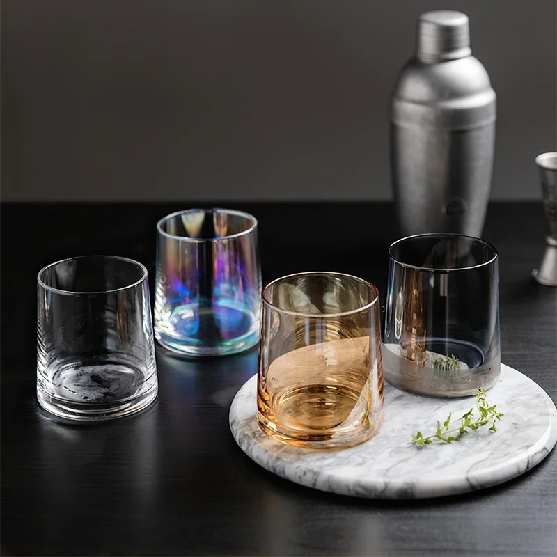 

Glass Cup 300ml Round Wine Whiskey Waterware Goblet Creativity Colorful Transparent Home Kitchen Hotel Bar Decoration Drinkware