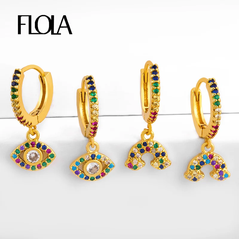 Золотые радужные серьги FLOLA в форме облака разноцветные циркониевые с глазами